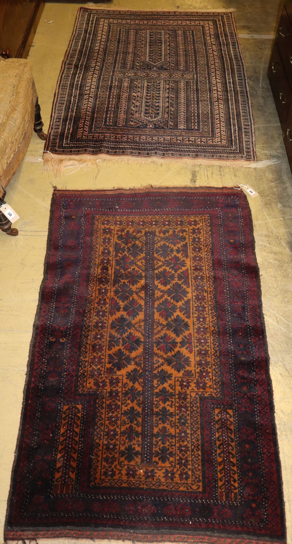 Two Belouch prayer rugs, larger 140 x 98cm